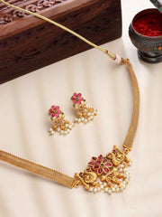 Gold-Plated Pink Stone-Studded Peacock Shaped Jewellery Set