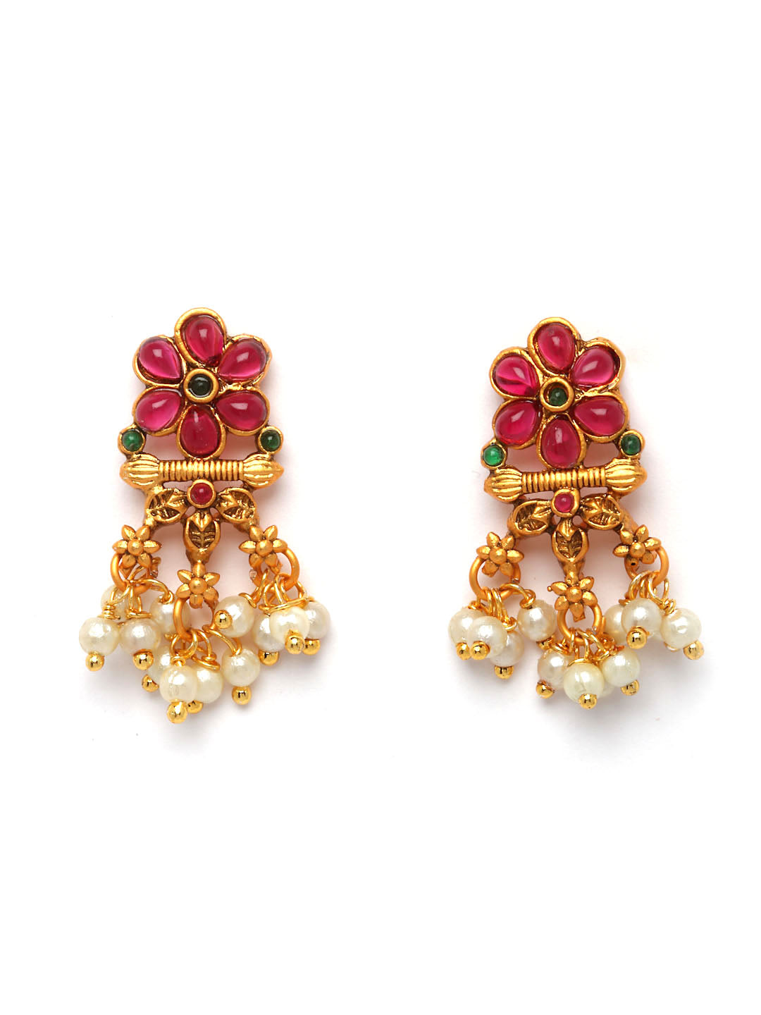 Gold-Plated Pink Stone-Studded Peacock Shaped Jewellery Set