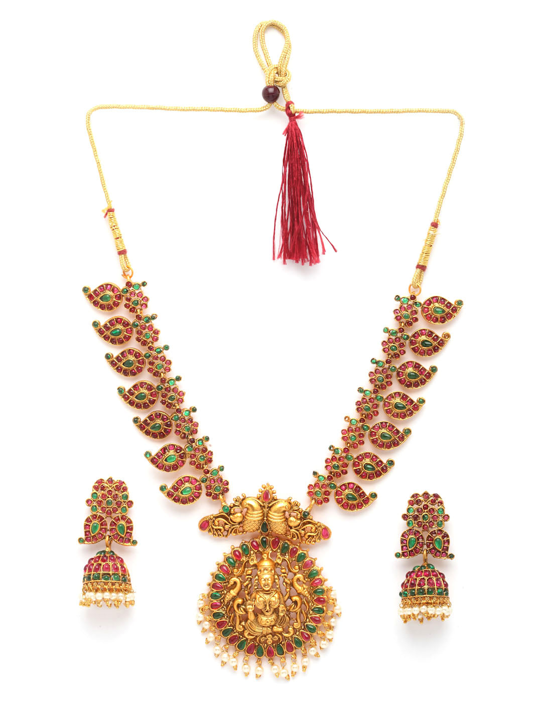 Gold-Plated Stone Studded Temple Jewellery Set