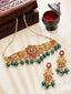 Pink & Green Gold-Plated Ruby Stone-Studded & Green Pearl BeadedJewellery Set