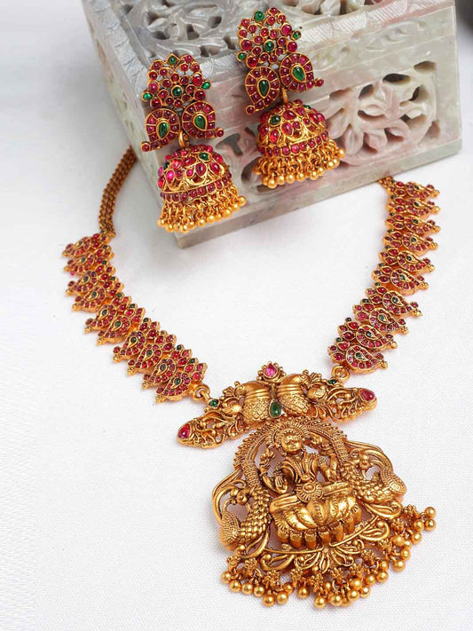 Gold-Plated & Stone-Studded Temple Jewellery Set