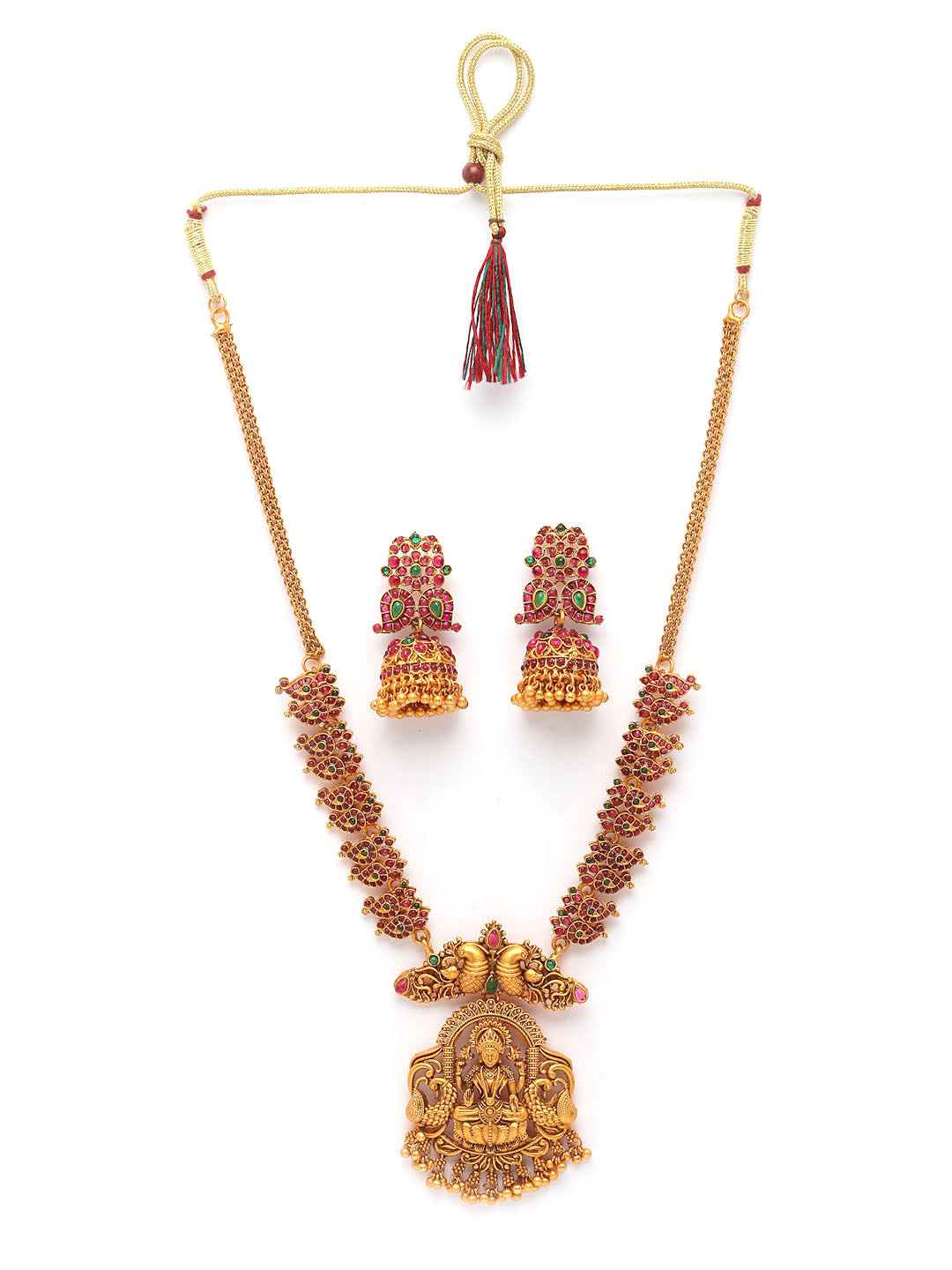 Gold-Plated & Stone-Studded Temple Jewellery Set