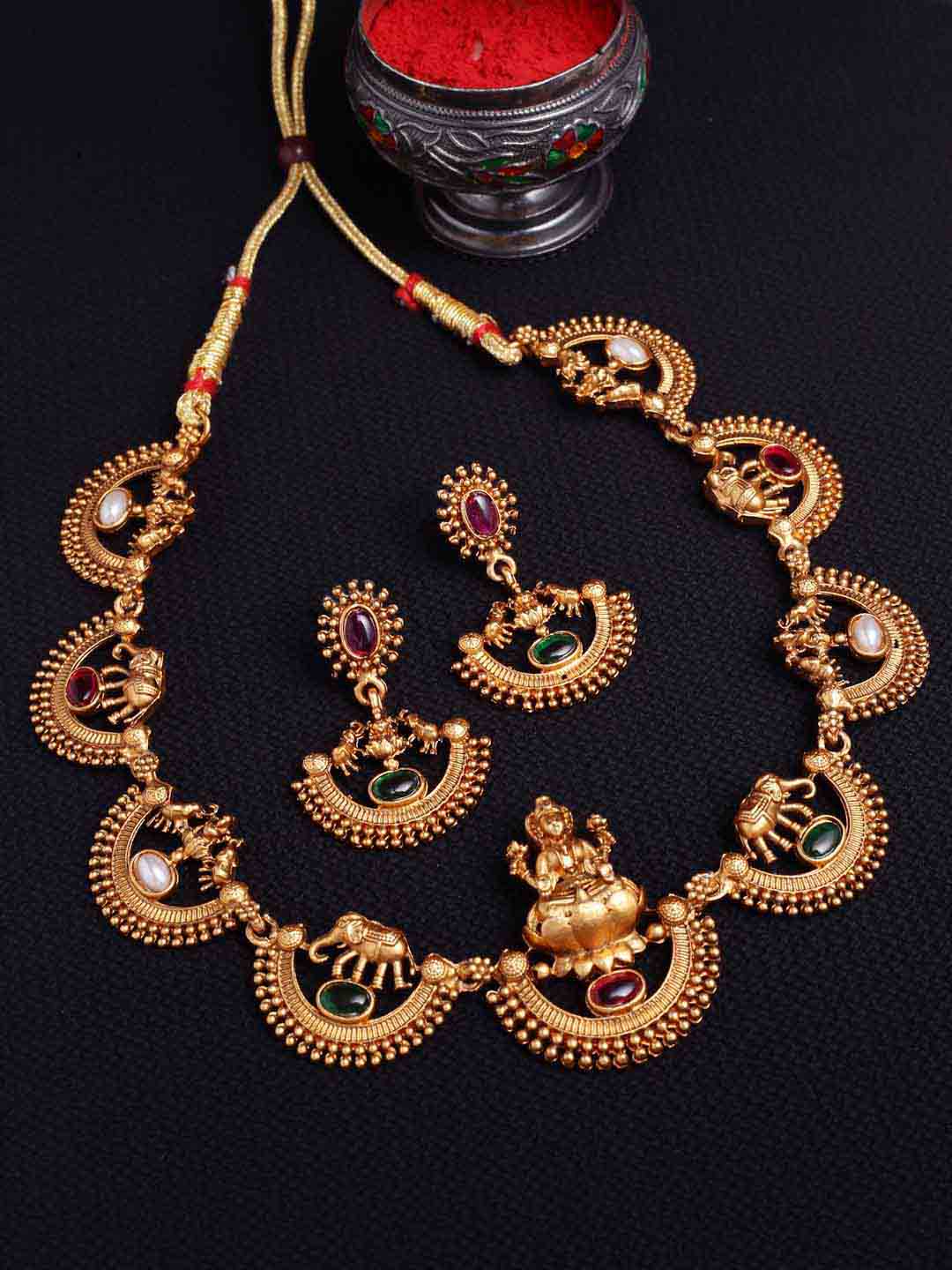 Gold-Plated & Stone-Studded Jewellery Set