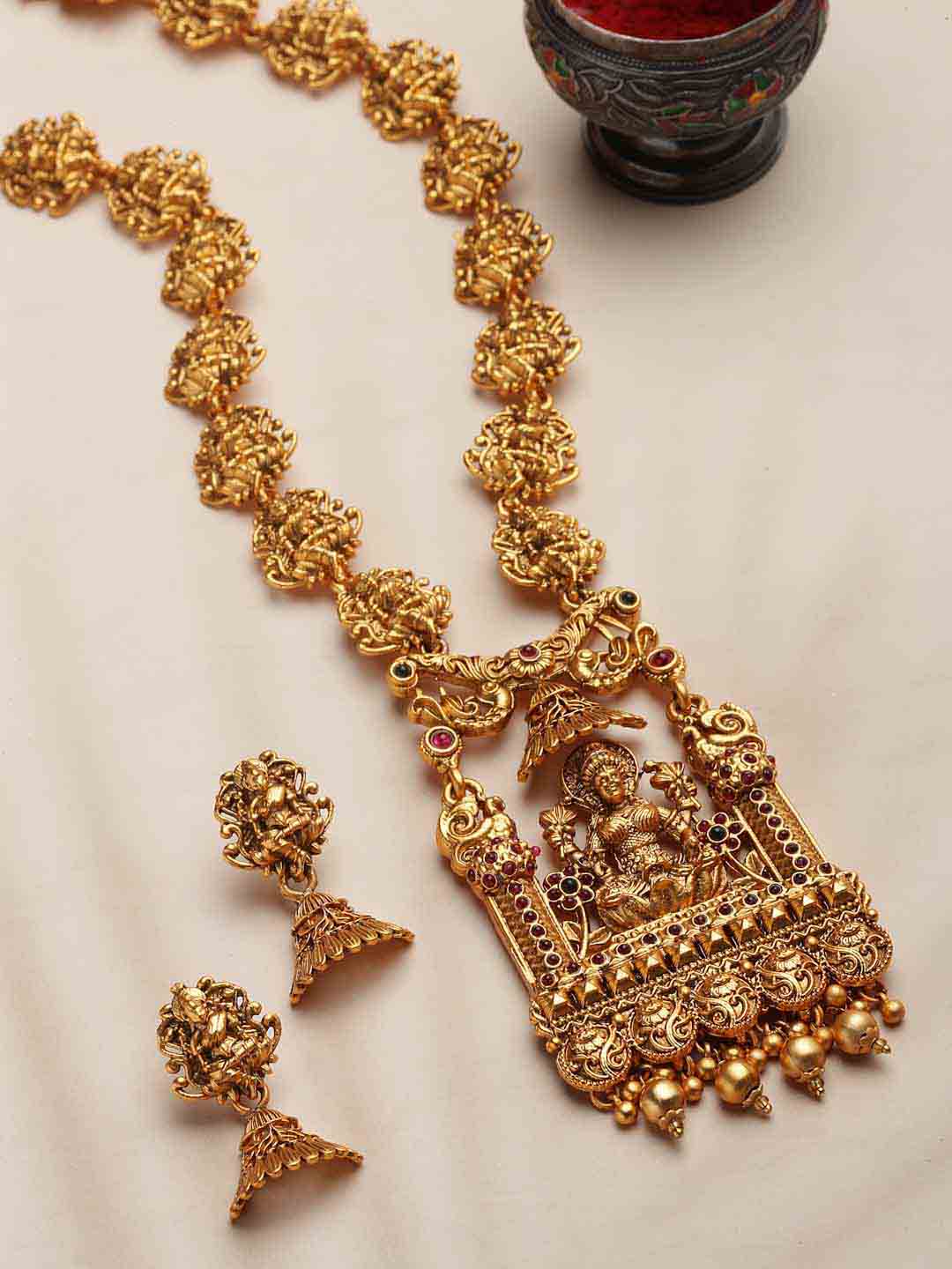 Red Gold Plated Temple Jewellery Set