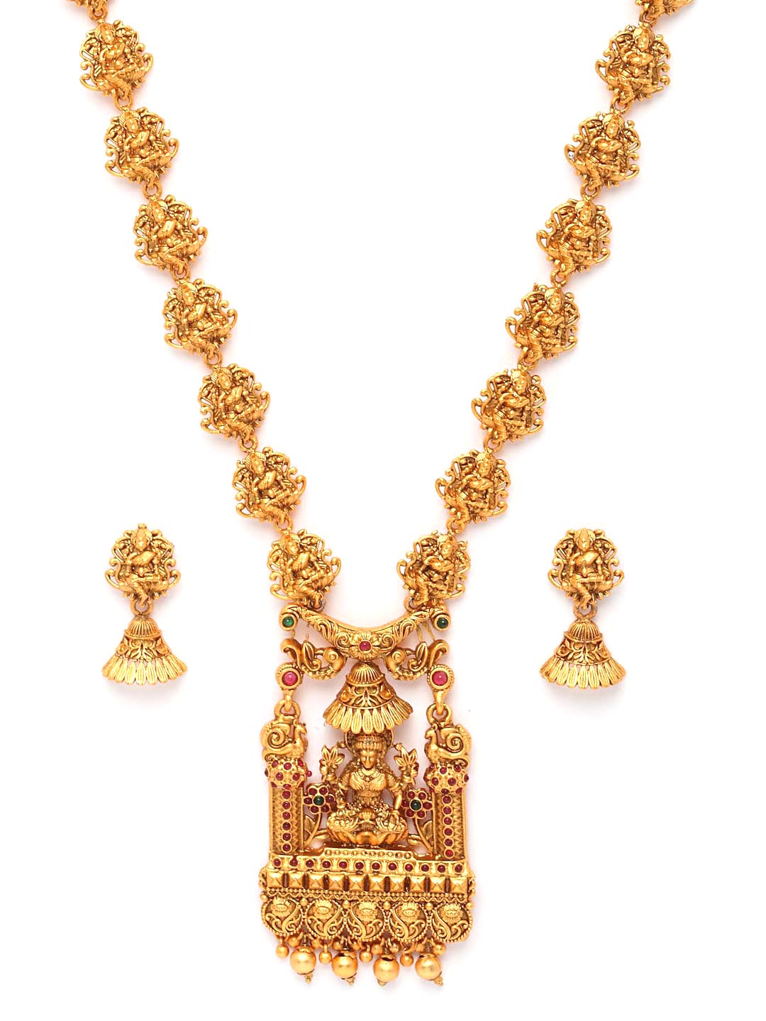 Red Gold Plated Temple Jewellery Set