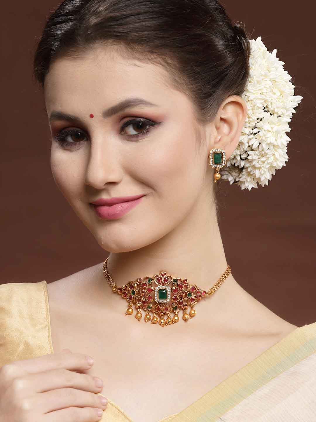 Gold-Plated AD Studded Choker Jewellery Set