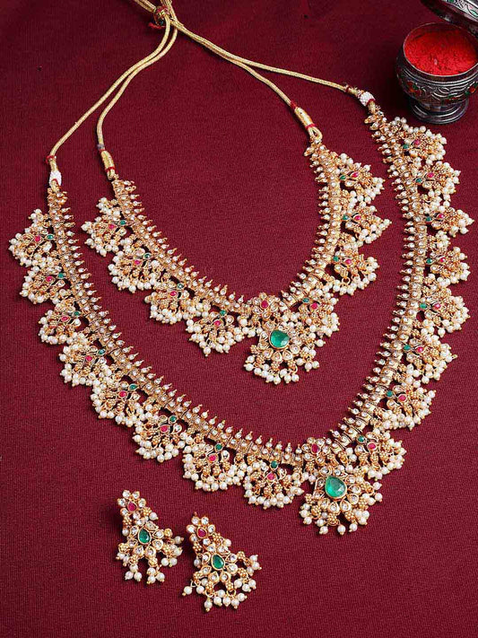 Set Of 2 Gold-Plated Stone-Studded Jewellery Set