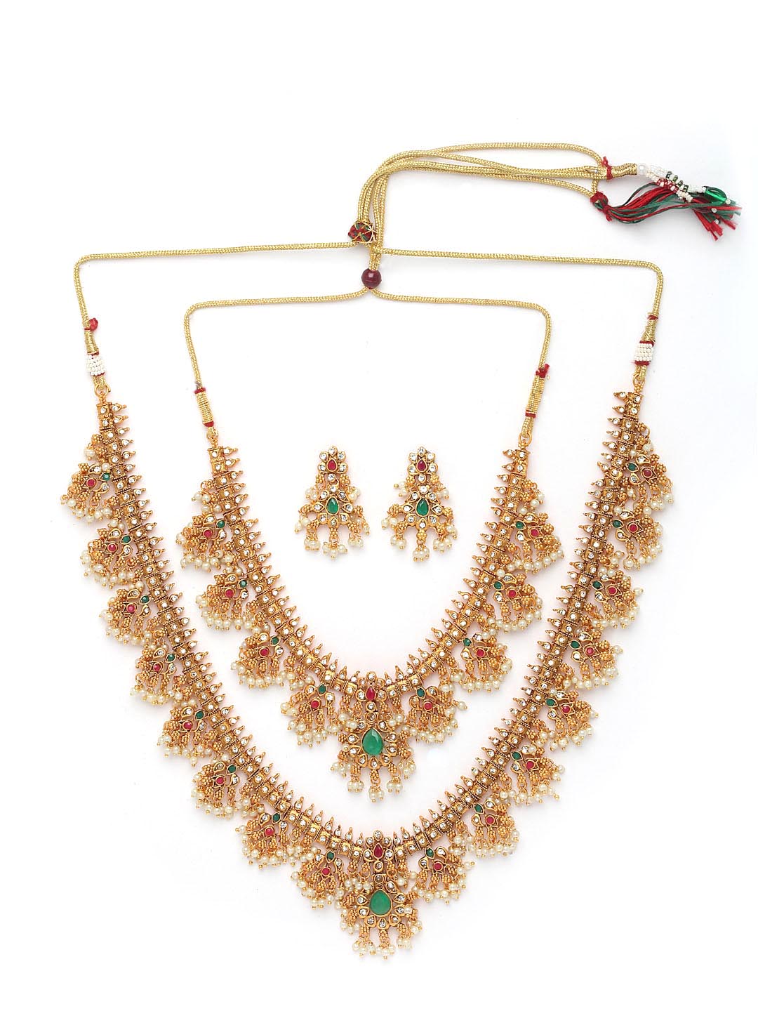 Set Of 2 Gold-Plated Stone-Studded Jewellery Set