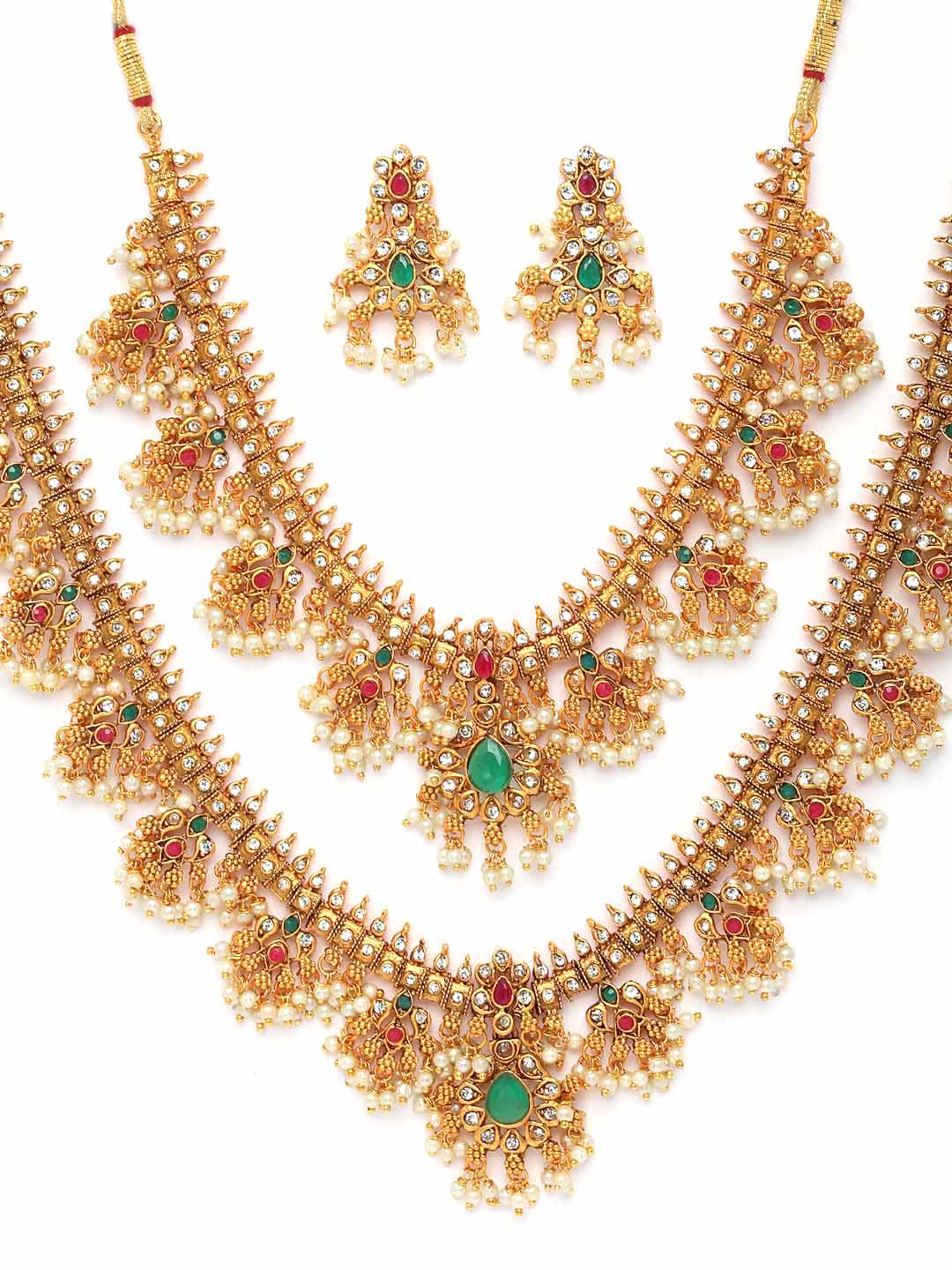 Set Of 2 Gold-Plated Stone-Studded Jewellery Set