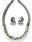 Silver-Plated Stone Studded Oxidized Hasli Jewellery Set