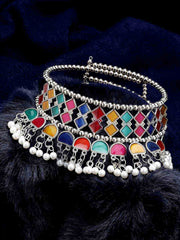 Silver-Toned & Red Silver-Plated Choker Necklace