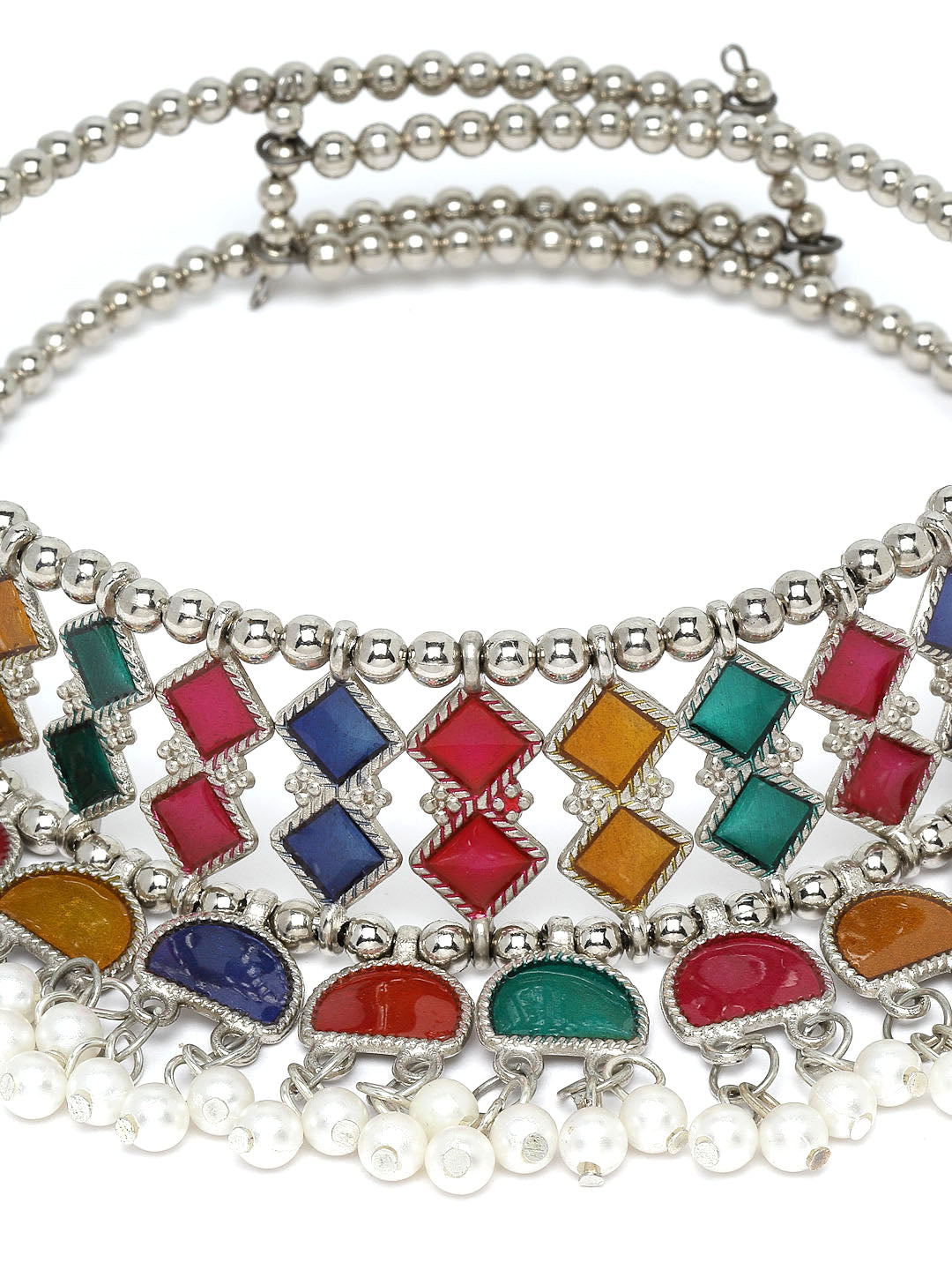 Silver-Toned & Red Silver-Plated Choker Necklace