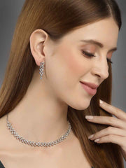 PANASH Rhodium-Plated White AD-Studded Jewellery Set