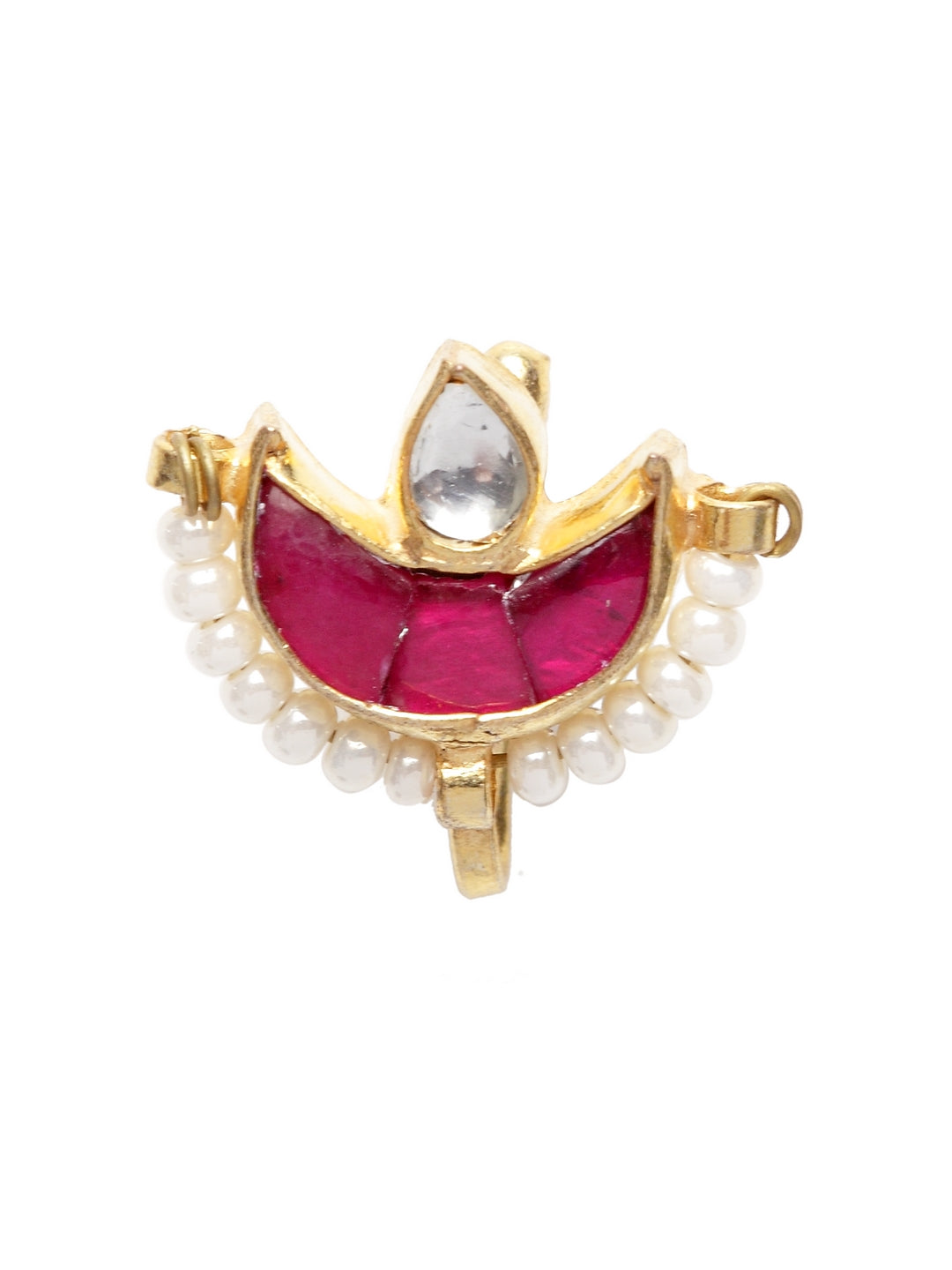 Gold-Plated & White Kundan-Studded Nose Pin