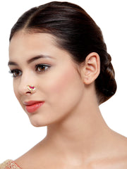 Gold-Plated & White Kundan-Studded Nose Pin