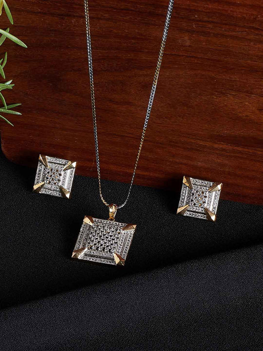 White Gold-Plated Stone-Studded Jewellery Set