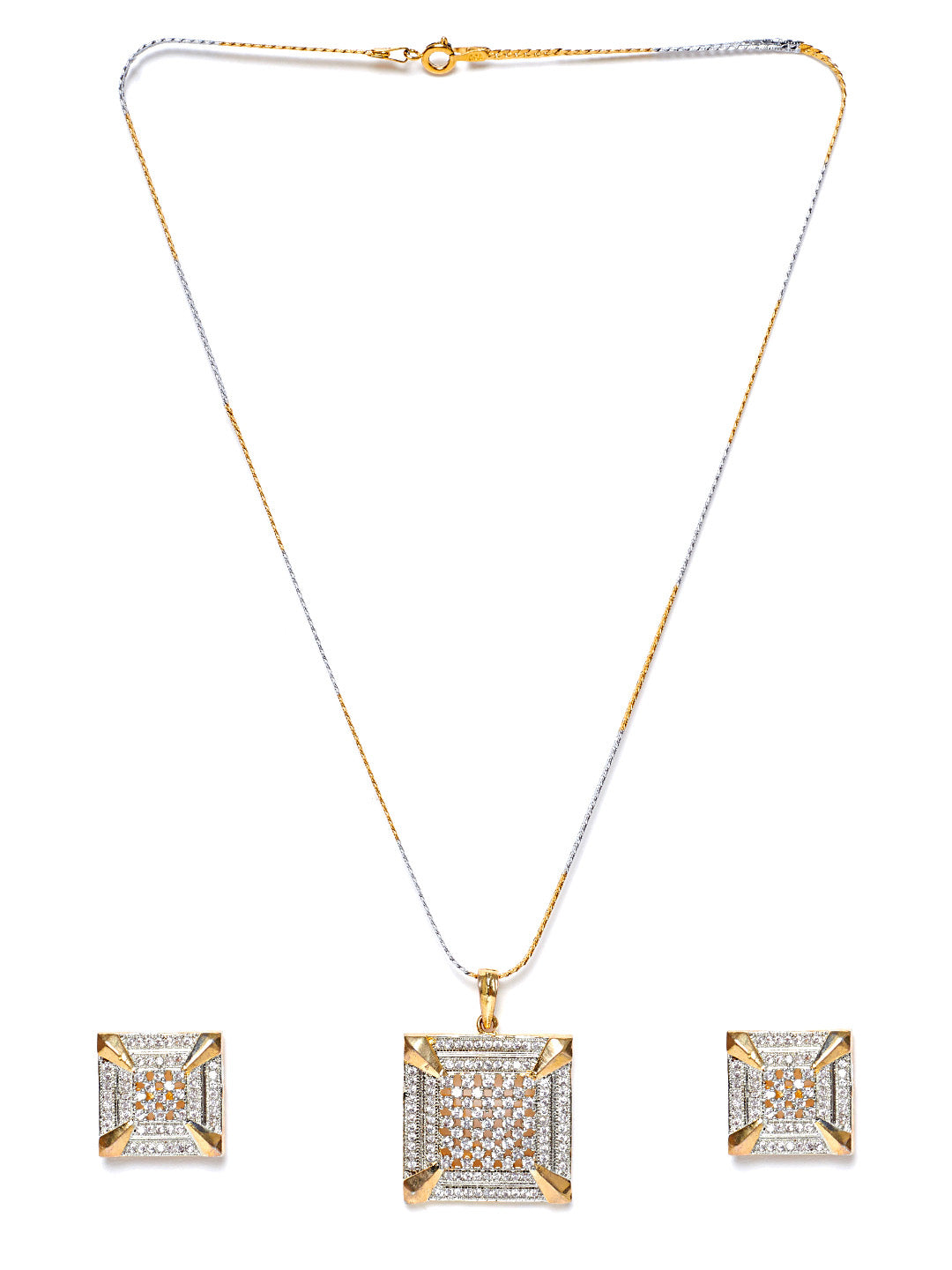 White Gold-Plated Stone-Studded Jewellery Set