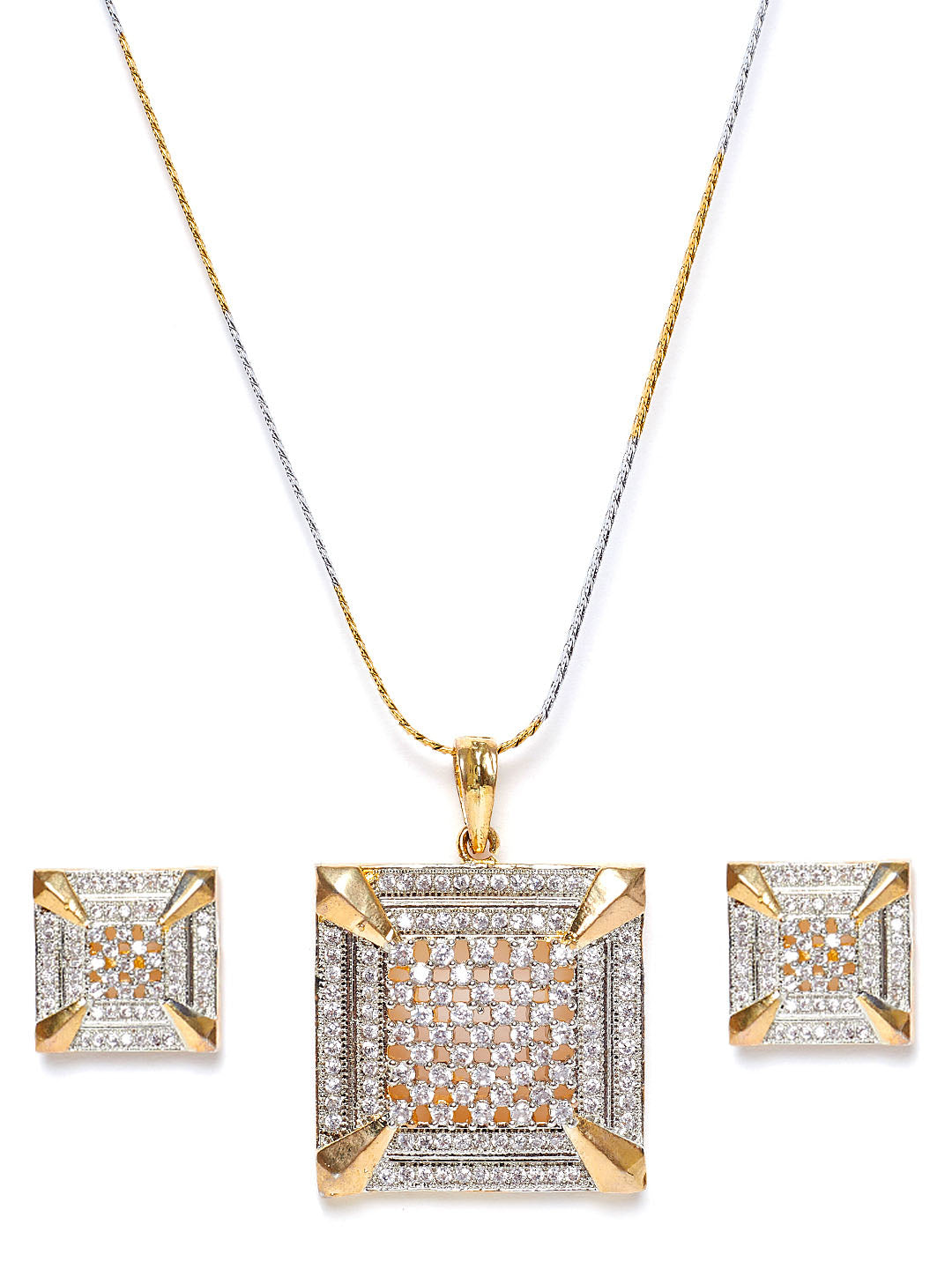 White Gold-Plated Stone-Studded Jewellery Set