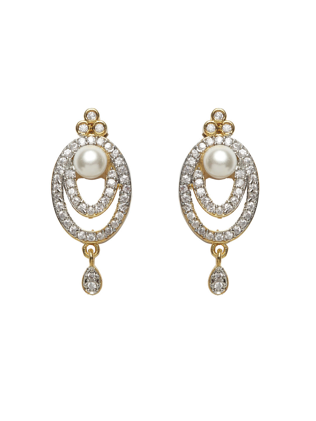 Gold-Plated Silver-Toned CZ Stone Studded Handcrafted Copper Pendant Set