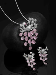 Women Silver-Plated White & Pink CZ Stone Studded Jewellery Set