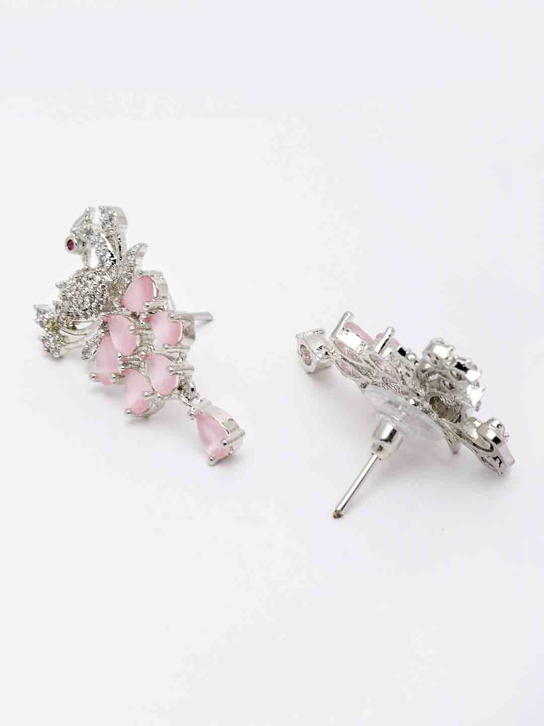 Women Silver-Plated White & Pink CZ Stone Studded Jewellery Set