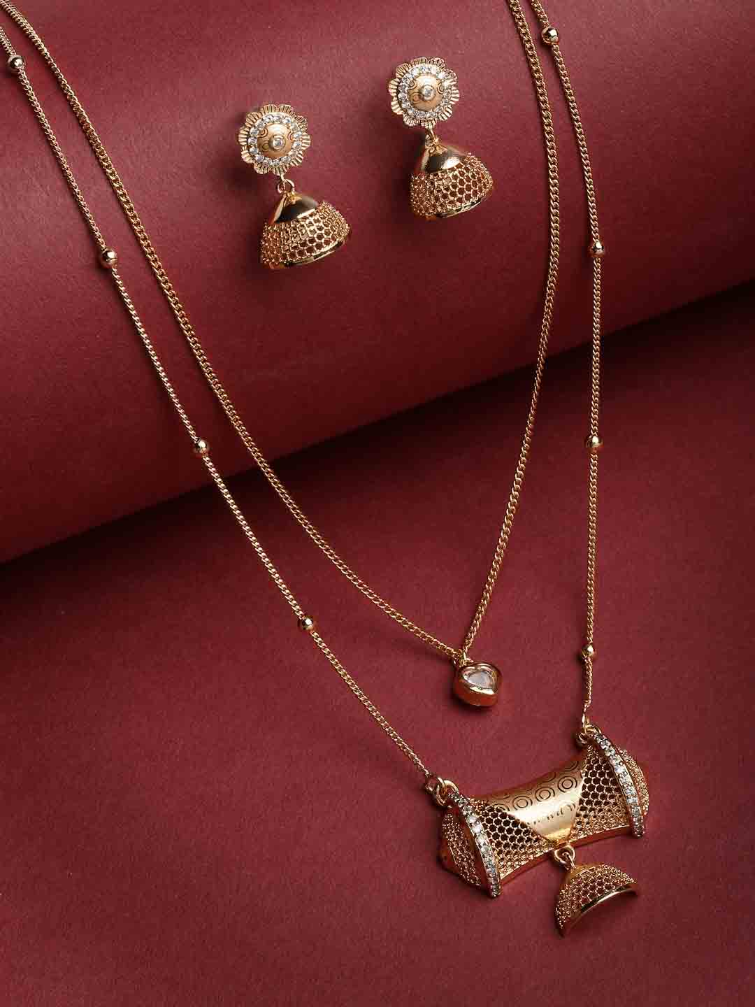 Gold-Plated CZ Studded Handcrafted Jewellery Set