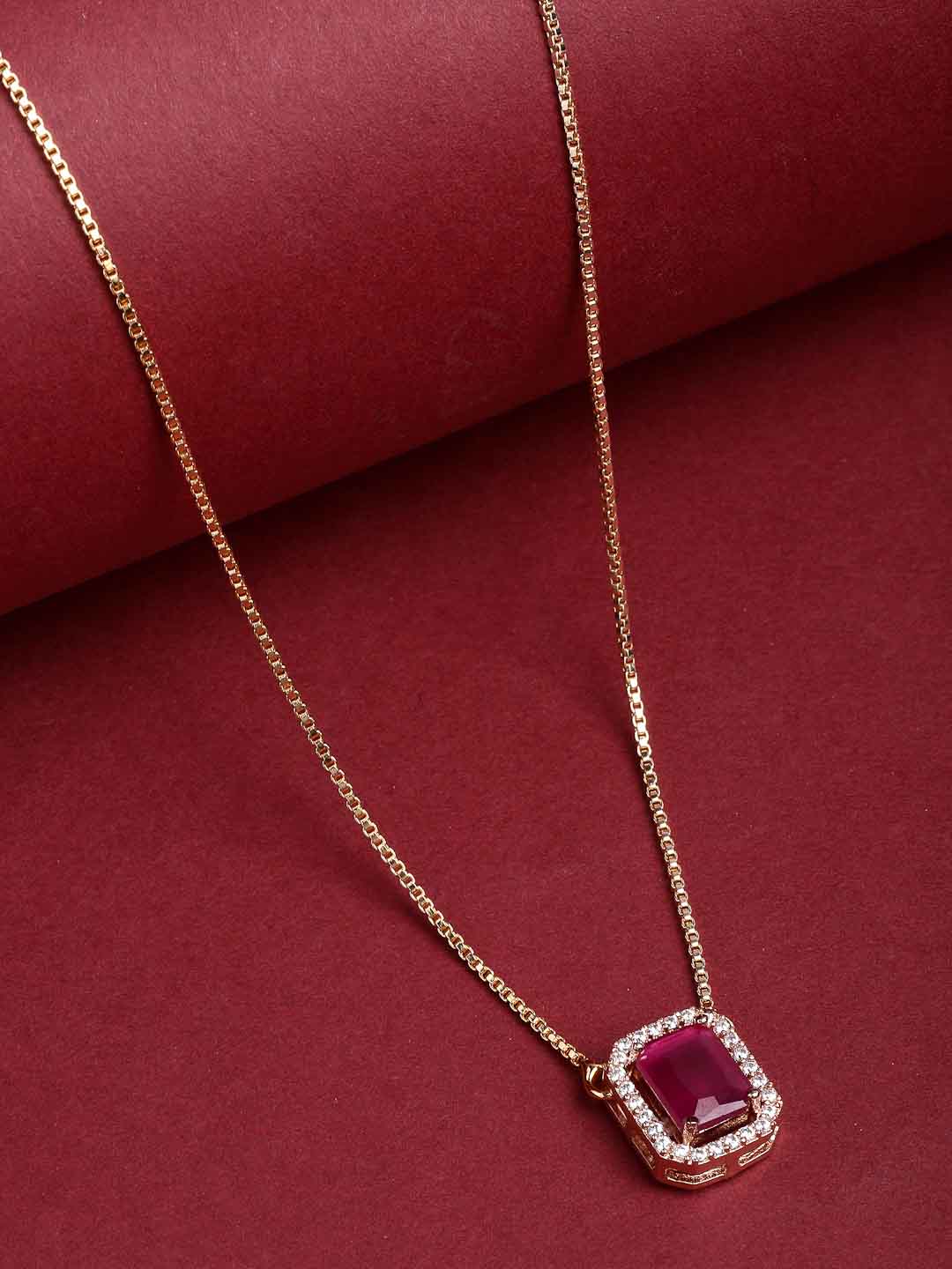 Gold-Plated Red CZ Stone Studded Pendant With Chain