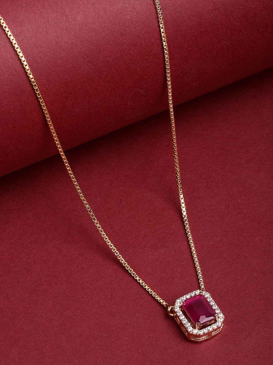 Gold-Plated Red CZ Stone Studded Pendant With Chain