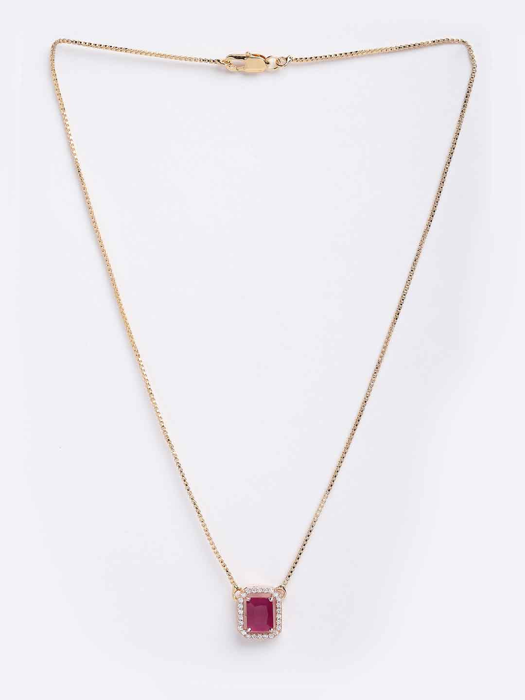 Gold-Plated Red CZ Stone Studded Pendant With Chain