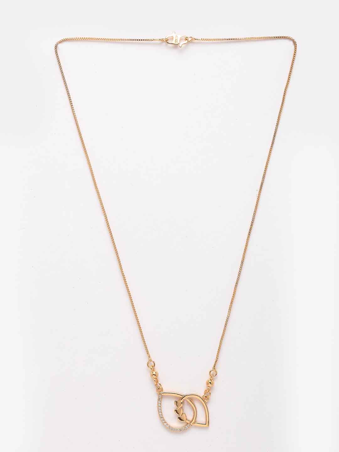 Women Gold-Plated White CZ-Studded Pendant With Chain