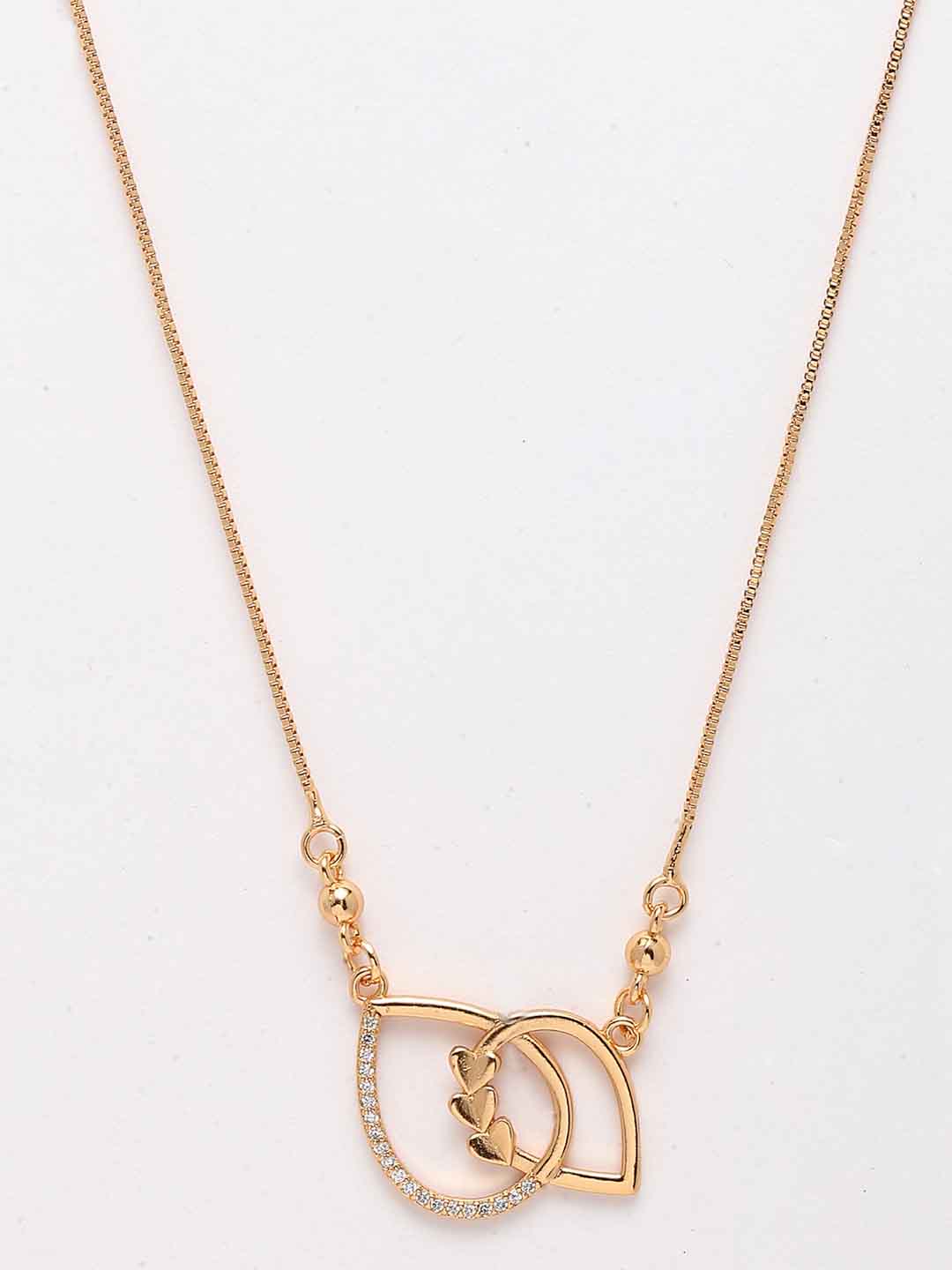 Women Gold-Plated White CZ-Studded Pendant With Chain