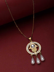 Gold-Plated CZ Studded & Pearl Circular Pendant