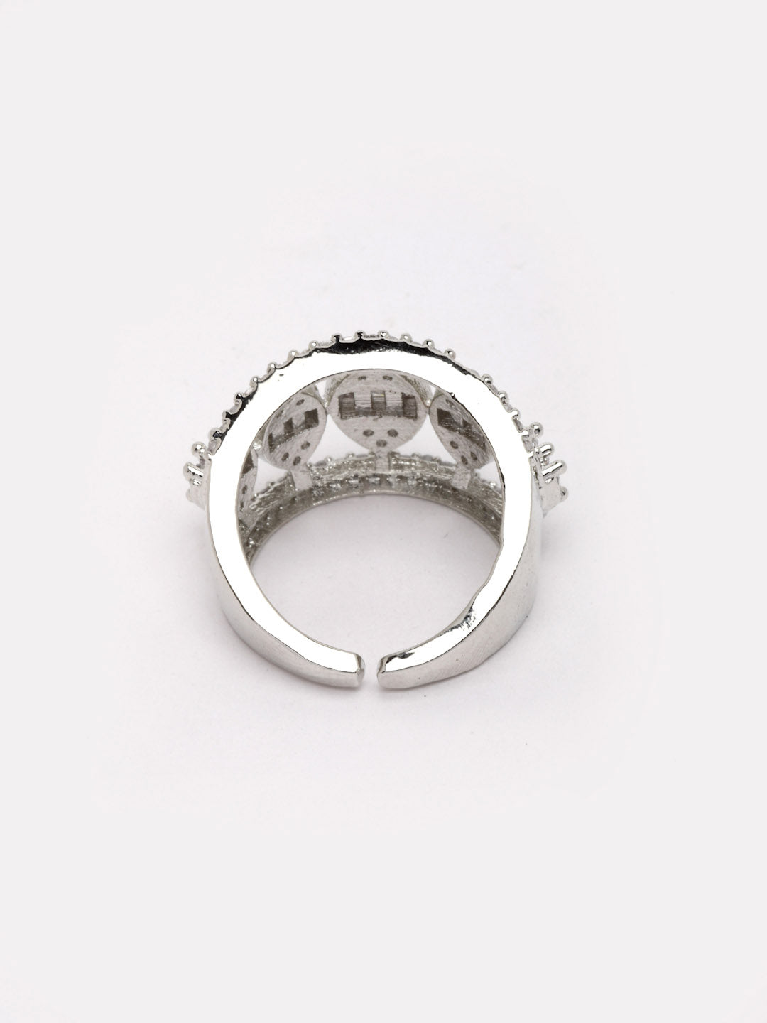 Silver-Plated CZ Stone-Studded Adjustable Finger Ring