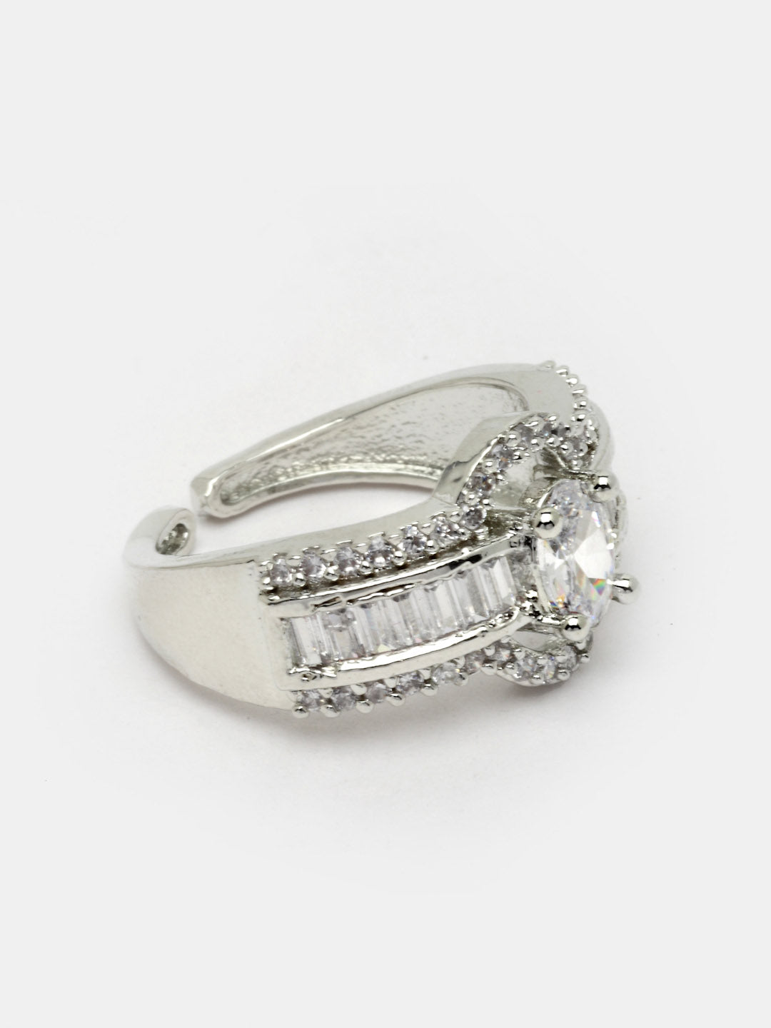 Silver-Plated CZ-Studded Alloy Finger Ring