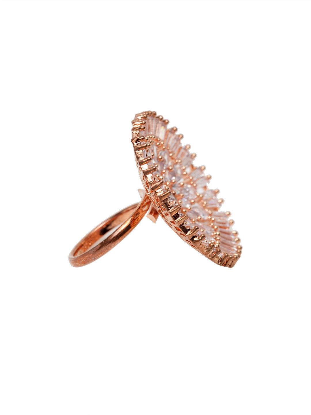 Rose Gold-Plated & White AD-Studded Handcrafted Adjustable Finger Ring