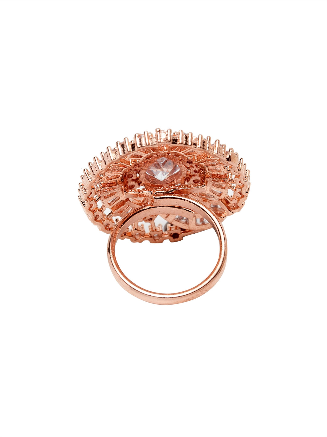 Rose Gold-Plated White AD-Studded Handcrafted Adjustable Finger Ring