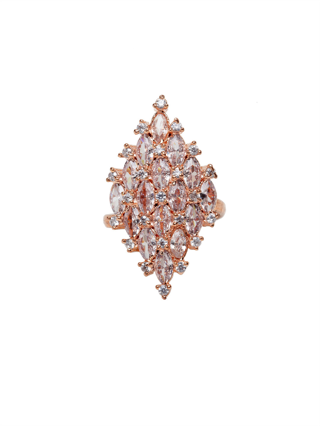 Rose Gold-Plated White AD-Studded Handcrafted Adjustable Finger Ring