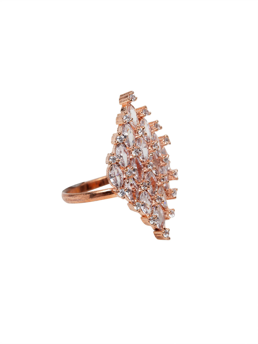 Rose Gold-Plated White AD-Studded Handcrafted Adjustable Finger Ring