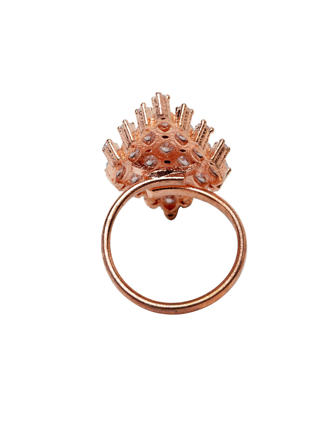 Rose Gold-Plated White AD-Studded Handcrafted Adjustable Finger Ring