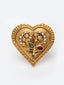 Women Gold-Plated Red & Green Stone Heart Shaped Finger Ring