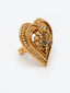 Women Gold-Plated Red & Green Stone Heart Shaped Finger Ring