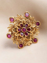 Gold-Plated & Toned Pink Artificial Stones Studded Ring