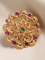 Women Gold-Plated Purple & Green Kundan-Studded Hand-Painted Adjustable Finger Ring