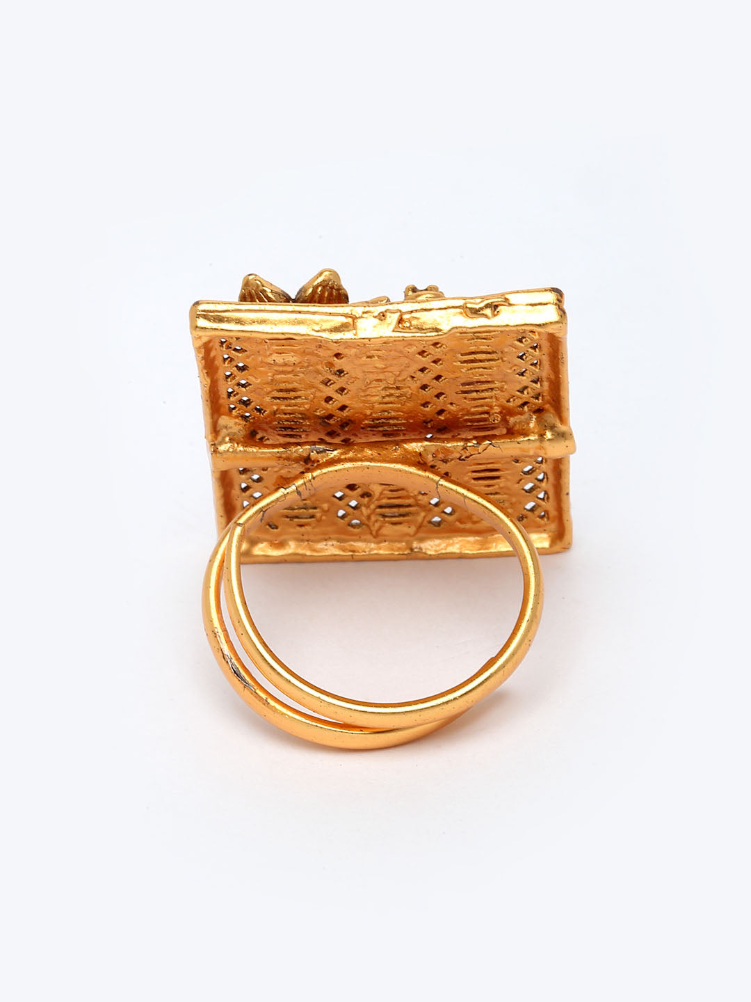 Gold-Plated Red & Green Stone-Studded Finger Ring