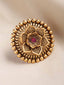 Gold-Plated Purple Stone Studded Handcrafted Floral Finger Ring