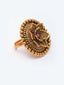 Gold-Plated Purple Stone Studded Handcrafted Floral Finger Ring