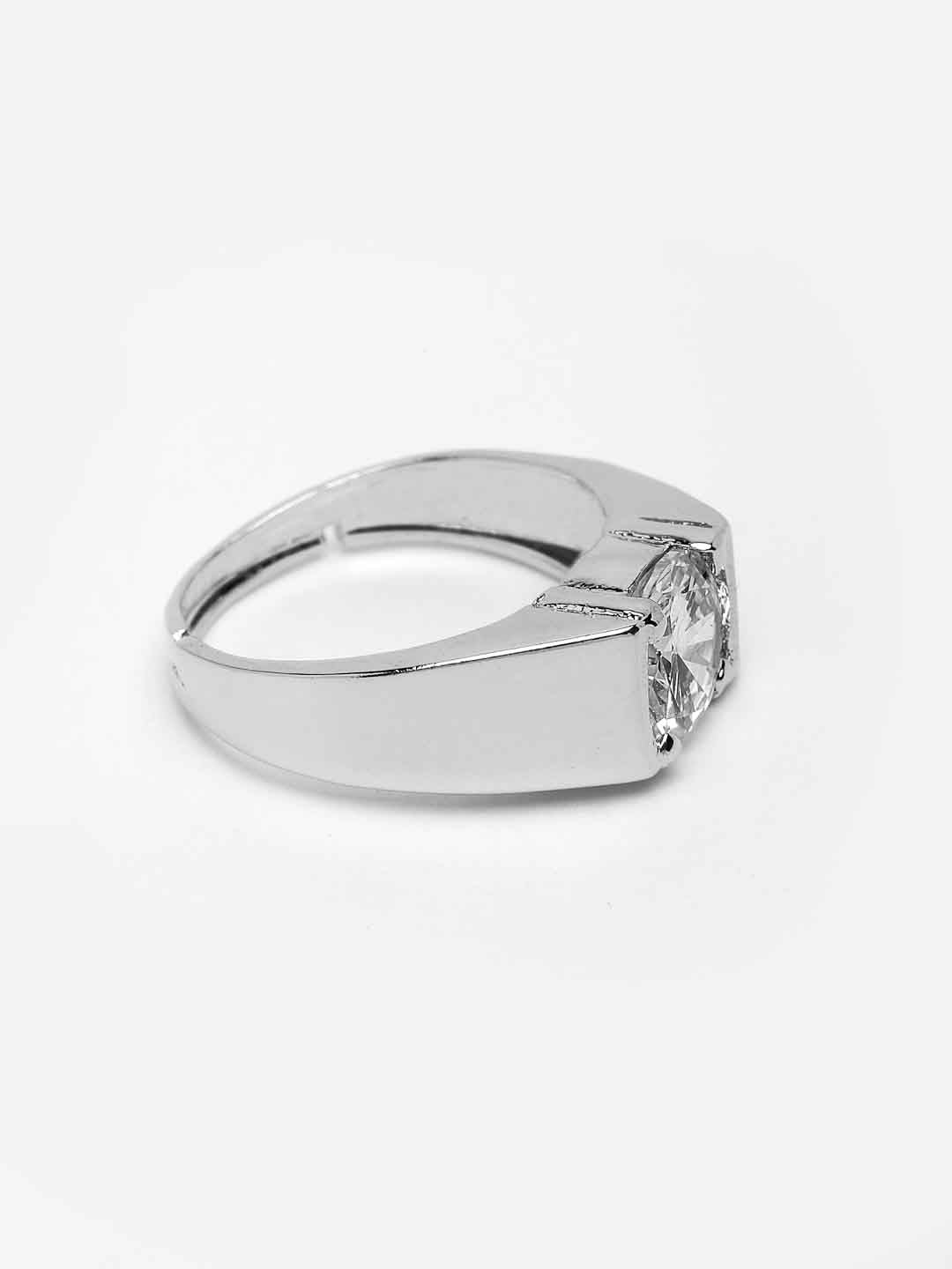 Men Silver-Plated American Diamond Studded Adjustable Finger Ring