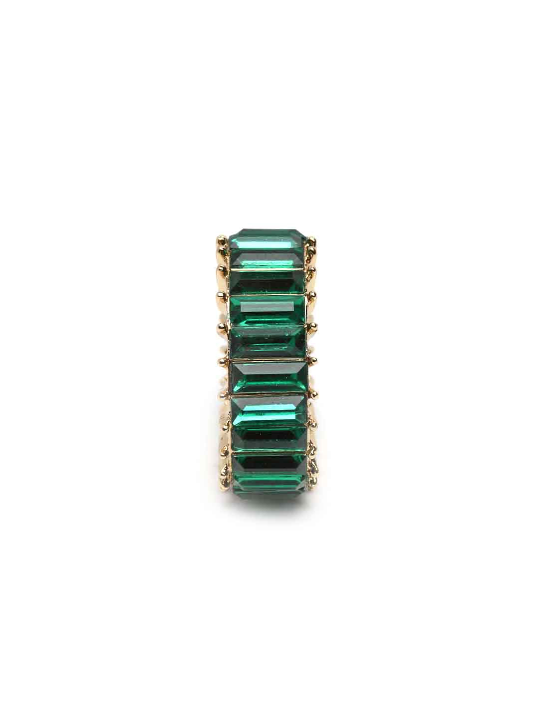 Women Gold Plated Green Stone Studded Finger Ring