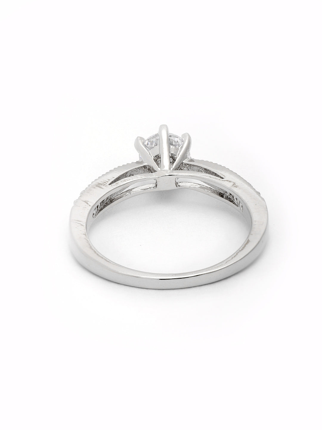 Silver-Plated White AD Stone Solitaire Finger Ring