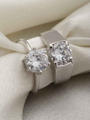 Silver-Plated AD Stone Solitaire Adjustable Couple Finger Rings